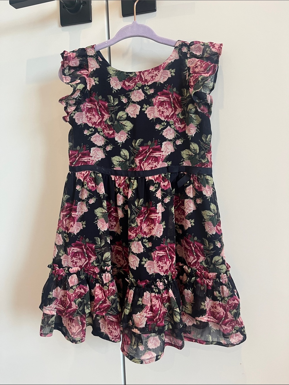 Janie and jack 3t Girls Floral Ruffle Dress navy and pink